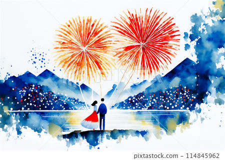 Lakeside fireworks festival couple date 114845962