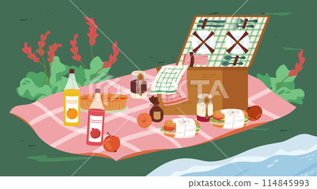Picnic hand drawn flat cartoon composition 114845993
