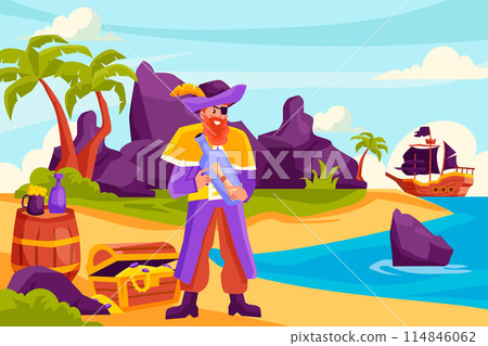Pirate adventure illustration in flat design 114846062