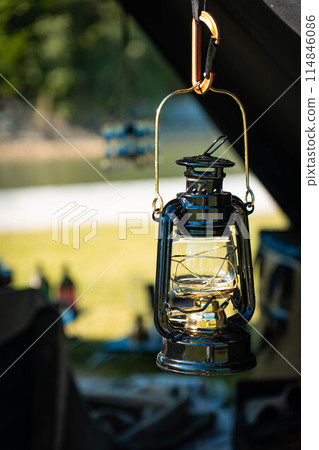 Oil lantern, lantern, lamp, inside tent, camping, hanging 114846086