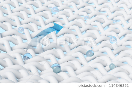 3d fabric fiber of cloth with water arrow, bubble remove stain, softener of washing machine. 3d render illustration 3d fabric fiber of cloth with water arrow, bubble remove stain, softener of washing machine. 3d render illustration 114846231