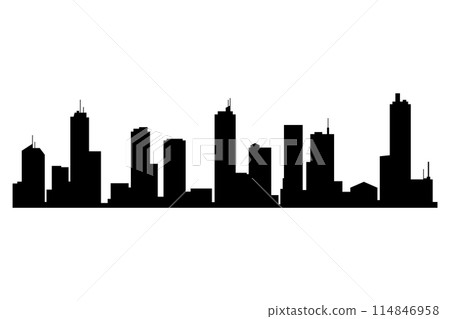 Cityscape silhouette. City building, night town and horizontal urban panorama silhouette. Modern urban landscape. Monochrome panoramic view Cityscape silhouette. City building, night town and horizontal urban panorama silhouette. Modern urban landscape. Monochrome panoramic view 114846958