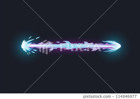 Cartoon laser gun beam. Alien combat weapon rays. Futuristic shot effect. Destructive plasma flow. Bomb blaster attack explosion. Vector game element Cartoon laser gun beam. Alien combat weapon rays. Futuristic shot effect. Destructive plasma flow. Bomb blaster attack explosion. Vector game element 114846977