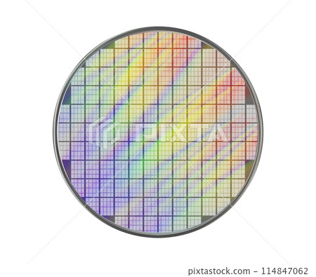 Rainbow crystalline silicon wafer with microchips on a lattice Rainbow crystalline silicon wafer with microchips on a lattice 114847062