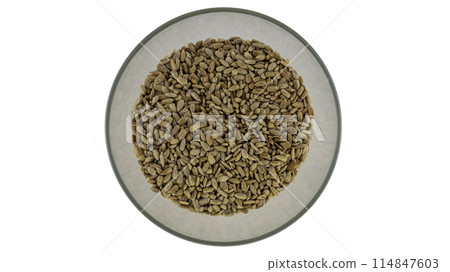peeled sunflower seeds in a plate on a white background peeled sunflower seeds in a plate on a white background 114847603