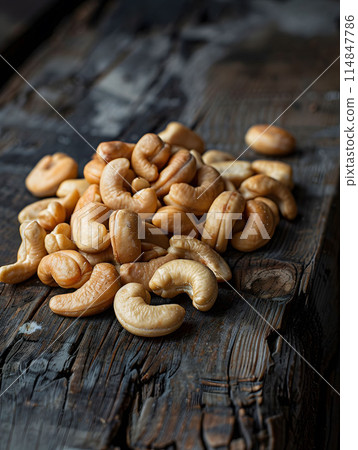 Cashews on rustic wooden surface 114847786