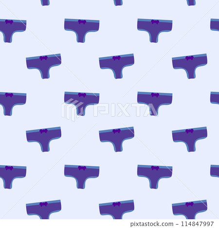 Seamless Pattern with women blue panties. Underwear Background. Classic underclothing with bow. Flat vector illustration. 114847997