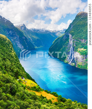 Stunning view of the clear azure waters of Sunnylvsfjorden fjord 114848955