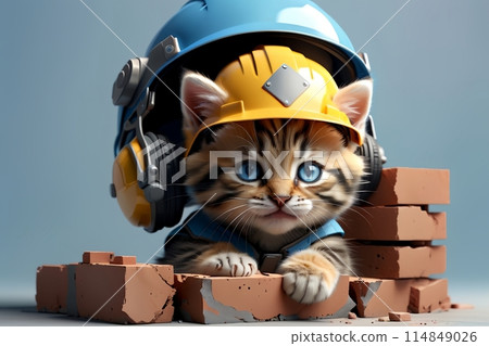 Cute cat in a construction helmet, builder Cute cat in a construction helmet, builder 114849026