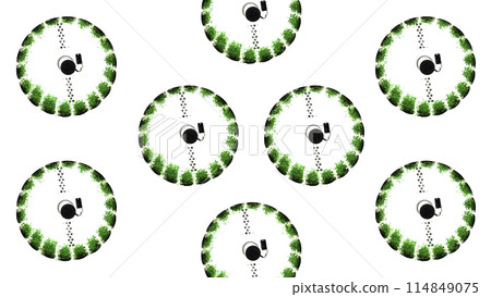 Abstract spinning wheels with green vegetation. Media. Concept of modern green farm. Abstract spinning wheels with green vegetation. Media. Concept of modern green farm. 114849075