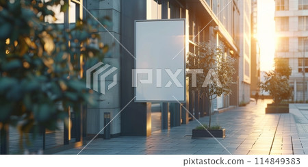Blank outdoor signboard mockup for logo presentation on the wall of a shop 114849383