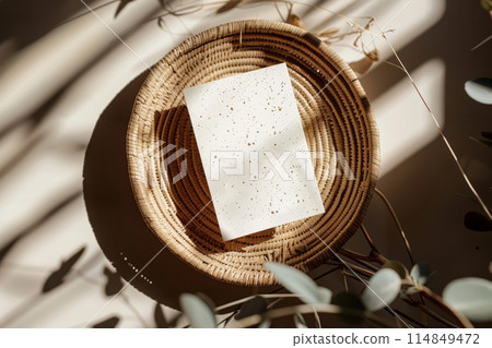 Elegant Boho Business Card Mockup with Neutral Color Scheme 114849472