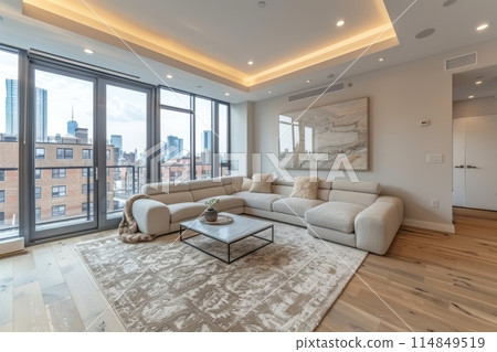 living room with blank wall and white couch living room with blank wall and white couch 114849519