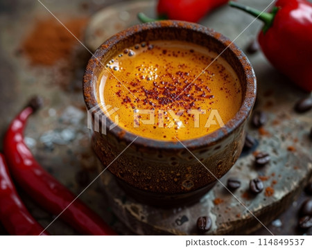 Hot Sauce Origin Coffee and Mild Chili Peppers 114849537