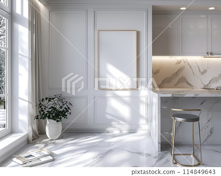 Home mockup frame cozy modern kitchen interior background Home mockup frame cozy modern kitchen interior background 114849643