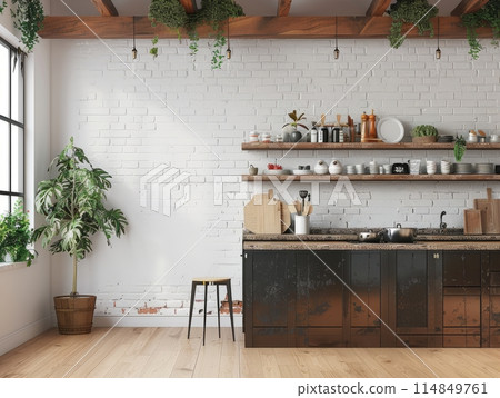 Wall mockup in loft kitchen in industrial style 114849761
