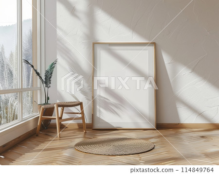 Mockup poster frame close up with flower in pot Mockup poster frame close up with flower in pot 114849764