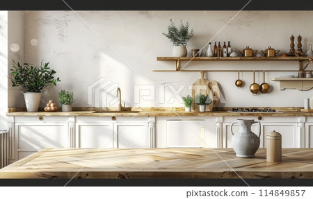 Wall mockup in kitchen interior background, Farmhouse style 114849857