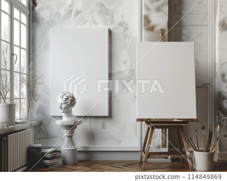 Canvas mockup in modern art drawing studio Canvas mockup in modern art drawing studio 114849869