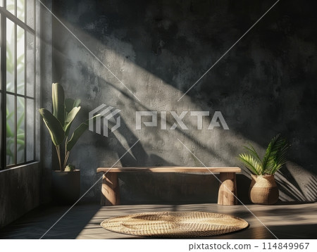 Home interior, dark room with empty wall mockup, 114849967