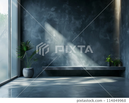 Home interior, dark room with empty wall mockup, 114849968