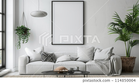 Frame mockup in Living room . Interior mockup with house background. 114850004