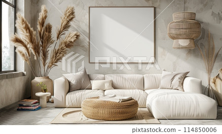 Frame mockup in Living room . Interior mockup with house background. 114850006