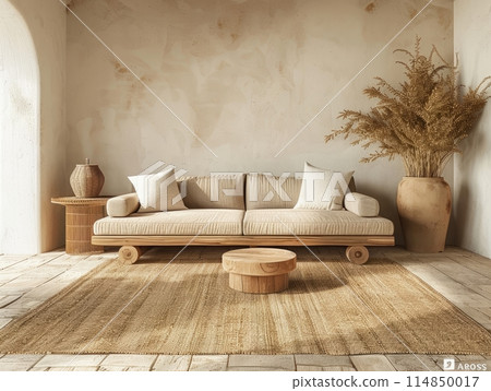 Farmhouse living room with wall mockup Farmhouse living room with wall mockup 114850017