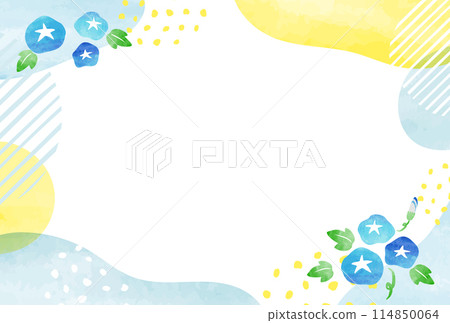 Summer watercolor style with morning glory Stylish hand-drawn curved frame Summer watercolor style with morning glory Stylish hand-drawn curved frame 114850064