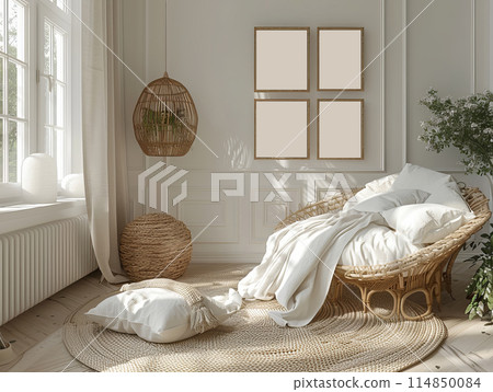 Child room with many mockup frames, beige tone 114850084