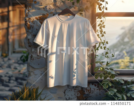 Product mockup photography white blank t-shirt in outdoor Product mockup photography white blank t-shirt in outdoor 114850171