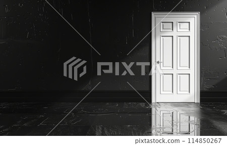 White door against black wall in sleek, modern room design 114850267