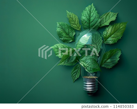 Light bulb made of green leaves,green eco energy concept. Light bulb made of green leaves,green eco energy concept. 114850383