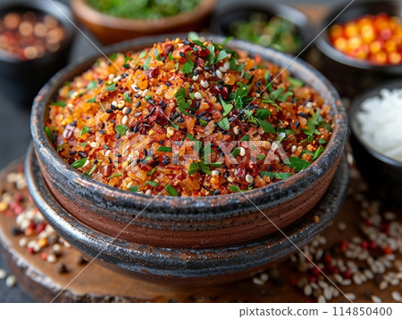 Organic Japanese Seven Spice Shichimi in a Bowl Organic Japanese Seven Spice Shichimi in a Bowl 114850400