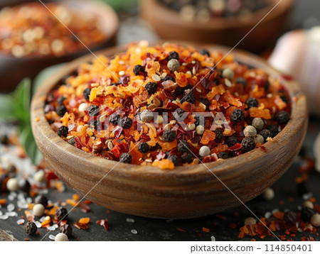 Organic Japanese Seven Spice Shichimi in a Bowl Organic Japanese Seven Spice Shichimi in a Bowl 114850401