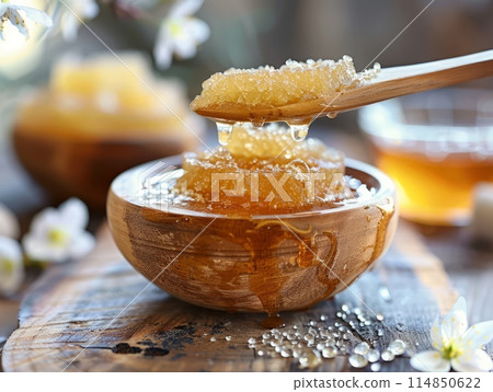 Homemade scrub made of sea salt, lemon peel and lemon juice. Diy cosmetics. Copy space. Homemade scrub made of sea salt, lemon peel and lemon juice. Diy cosmetics. Copy space. 114850622