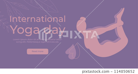 Banner template for International Yoga Day with a girl silhouette. Pastel vector illustration. Banner template for International Yoga Day with a girl silhouette. Pastel vector illustration. 114850652