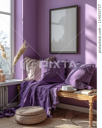 Chair complements walls in a harmonious living room design and frame mockup 114850737