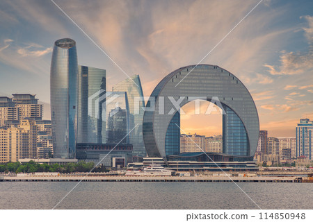 Crescent Development Project at Sunset Along Caspian Sea Coast Baku, Azerbaijan Crescent Development Project at Sunset Along Caspian Sea Coast Baku, Azerbaijan 114850948