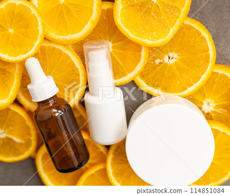 facial serum, facial cleanser and cream with vitamin C, package 114851084