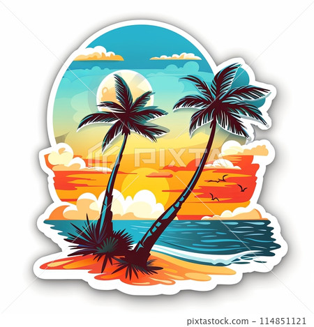 summer vector sticker with palm trees on the beach 114851121