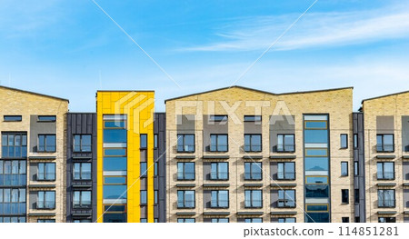 Modern exterior building facade. House new home design, estate architecture luxury city. Sky 114851281
