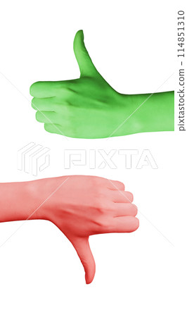 Thumbs up or down. Hand showing like dislike, ok thumb good sign bad unlike. Positive negative Thumbs up or down. Hand showing like dislike, ok thumb good sign bad unlike. Positive negative 114851310