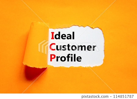 ICP ideal customer profile symbol. Concept words ICP ideal customer profile on beautiful white paper. Beautiful orange paper background. Business ICP ideal customer profile concept. Copy space. 114851787