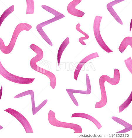 Flying native magenta scribble. Line doodle seamless pattern. Abstract minimalist texture. Ornate with confetti. Watercolor illustration. For party design, wedding package, textile Flying native magenta scribble. Line doodle seamless pattern. Abstract minimalist texture. Ornate with confetti. Watercolor illustration. For party design, wedding package, textile 114852270