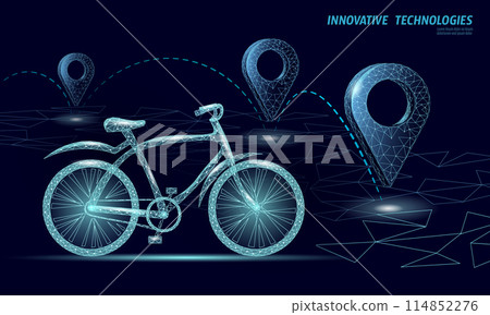 3D e-bike low poly design. Modern transport delivery. Outdoor sport activity eco friendly bike polygonal poster vector illustration 3D e-bike low poly design. Modern transport delivery. Outdoor sport activity eco friendly bike polygonal poster vector illustration 114852276
