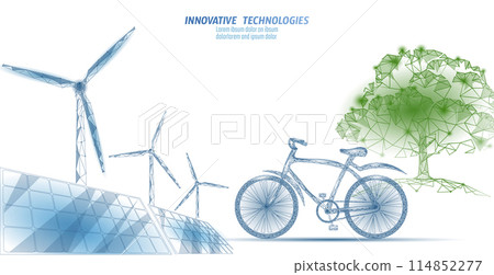 Outdoor sport activity eco friendly bike. City landscape urban polygonal poster vector illustration 114852277
