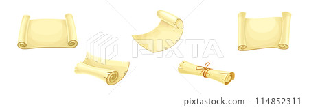 Old Scroll or Roll of Papyrus, Parchment or Paper Containing Writing Vector Set 114852311