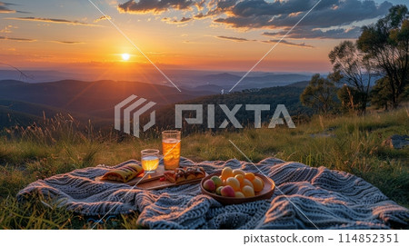 Jar of Honey on Blanket in Field 114852351