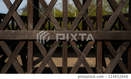 wooden gazebo wall, geometric background, lines 114852648